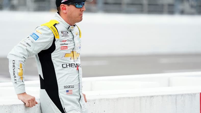 Apr 15, 2023; Martinsville, Virginia, USA; NASCAR Cup Series driver Kyle Busch (8)  waits on pit road before practice and qualifying at Martinsville Speedway. Mandatory Credit: John David Mercer-USA TODAY Sports