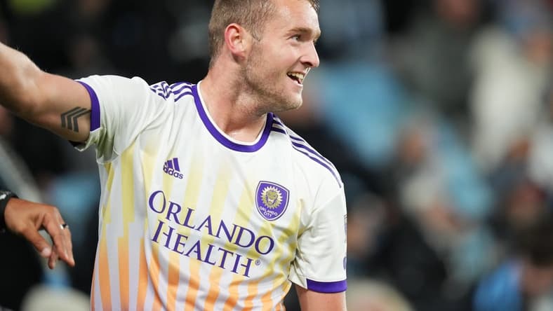 Apr 15, 2023; Saint Paul, Minnesota, USA; Orlando City SC forward Duncan McGuire (13) during the second half against the Minnesota United FC at Allianz Field. Mandatory Credit: Brace Hemmelgarn-USA TODAY Sports