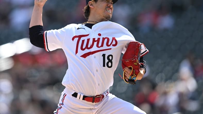 Apr 10, 2023; Minneapolis, Minnesota, USA; Minnesota Twins starting pitcher Kenta Maeda (18) throws a pitch against the Chicago White Sox during the first inning at Target Field. Mandatory Credit: Jeffrey Becker-USA TODAY Sports
