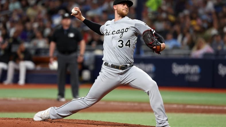 Apr 21, 2023; St. Petersburg, Florida, USA; Chicago White Sox starting pitcher Michael Kopech (34) throws a pitch during the second inning against the Tampa Bay Rays at Tropicana Field. Mandatory Credit: Kim Klement-USA TODAY Sports