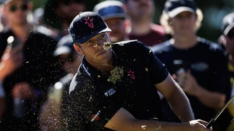 Apr 23, 2023; Adelaide, South Australia, AUS; Talor Gooch of Team Rangegoats hits a shot during the final round of LIV Golf Adelaide golf tournament at Grange Golf Club. Mandatory Credit: Mike Frey-USA TODAY Sports