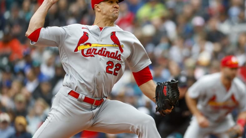 Apr 23, 2023; Seattle, Washington, USA; St. Louis Cardinals starting pitcher Jack Flaherty (22) throws against the Seattle Mariners during the first inning at T-Mobile Park. Mandatory Credit: Joe Nicholson-USA TODAY Sports