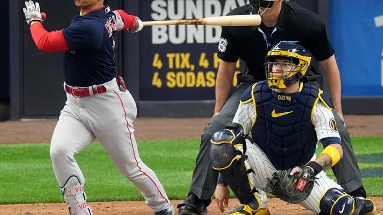 Boston Red Sox left fielder Masataka Yoshida (7) hits a grand slam home run during the eighth inning of their game against the Milwaukee Brewers Sunday, April 23, 2023 at American Family Field in Milwaukee, Wis.

Brewers23 28