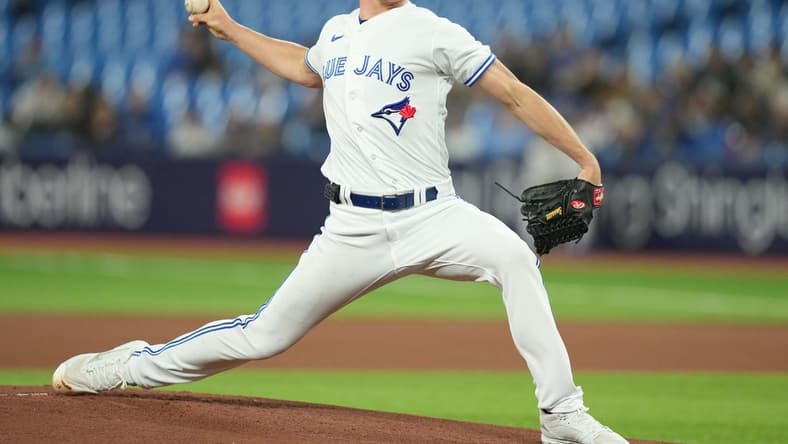 Apr 24, 2023; Toronto, Ontario, CAN; Toronto Blue Jays starting pitcher Chris Bassitt (40) throws a pitch against the Chicago White Sox during the first inning at Rogers Centre. Mandatory Credit: Nick Turchiaro-USA TODAY Sports