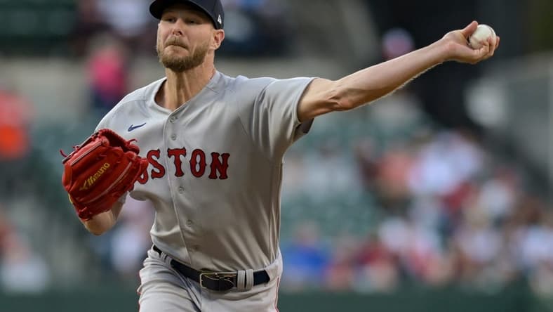 Apr 24, 2023; Baltimore, Maryland, USA; Boston Red Sox starting pitcher Chris Sale (41) throws a pitch during the game against the Baltimore Orioles  at Oriole Park at Camden Yards. Mandatory Credit: Tommy Gilligan-USA TODAY Sports