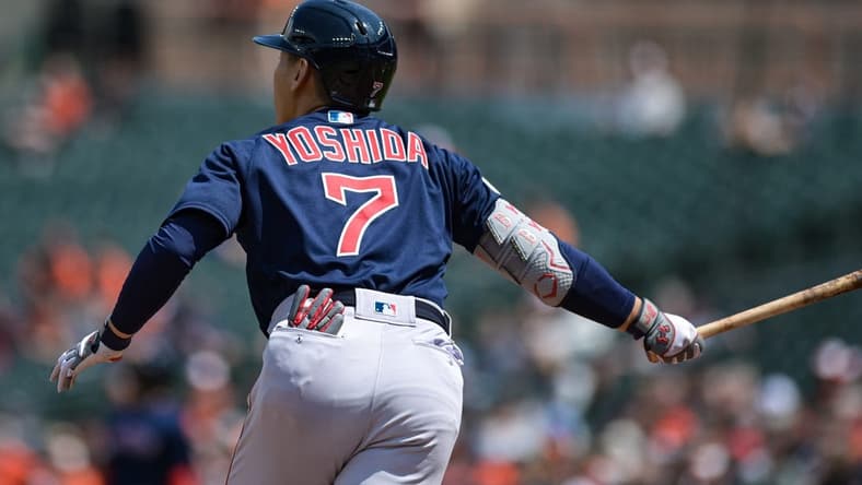 Apr 26, 2023; Baltimore, Maryland, USA; Boston Red Sox left fielder Masataka Yoshida (7) swings through a second inning home run against the Baltimore Orioles  at Oriole Park at Camden Yards. Mandatory Credit: Tommy Gilligan-USA TODAY Sports