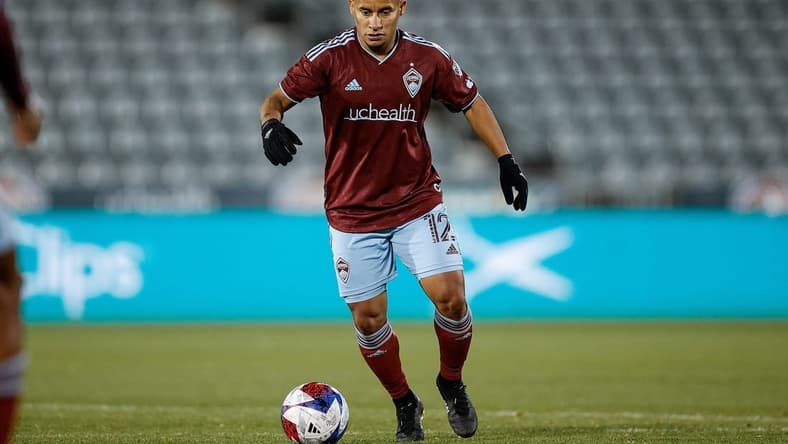 Apr 26, 2023; Commerce City, CO, USA; Colorado Rapids forward Michael Barrios (12) controls the ball in the second half against Northern Colorado Hailstorm FC at Dick's Sporting Goods Park. Mandatory Credit: Isaiah J. Downing-USA TODAY Sports