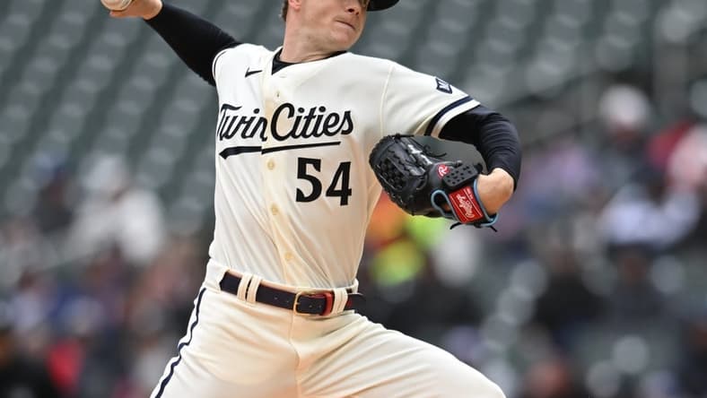 Apr 30, 2023; Minneapolis, Minnesota, USA; Minnesota Twins starting pitcher Sonny Gray (54) throws a pitch against the Kansas City Royals during the first inning at Target Field. Mandatory Credit: Jeffrey Becker-USA TODAY Sports