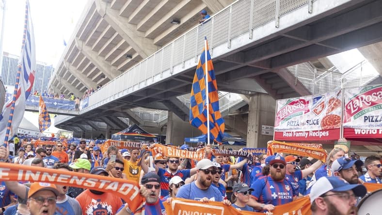 Fans march into Nippert Stadium prior the first half of the MLS soccer match between FC Cincinnati and New England Revolution on Sunday, July 21, 2019 in Cincinnati.

Fc Cincinnati Vs Ne Revolution
