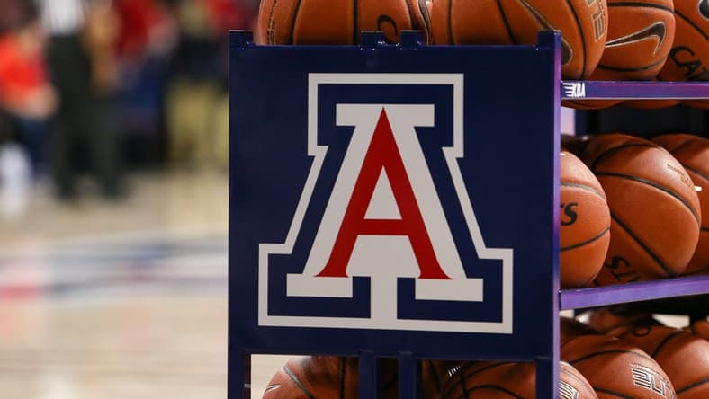 Nov 14, 2019; Tucson, AZ, USA; Arizona Wildcats logo on a basketball cart in the second half during a NCAA Basketball game between San Jose State Spartans and the Arizona Wildcats at McKale Center. Mandatory Credit: Jacob Snow-USA TODAY Sports