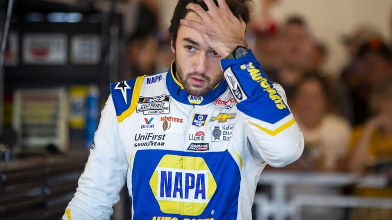 Nov 6, 2021; Avondale, Arizona, USA; NASCAR Cup Series driver Chase Elliott reacts during qualifying for the Cup Series Championship race at Phoenix Raceway. Mandatory Credit: Mark J. Rebilas-USA TODAY Sports