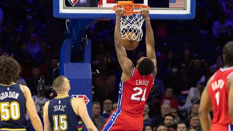 Philadelphia 76ers center Joel Embiid claimed his first MVP award, taking the trophy from back-to-back MVP Nikola Jokic. Mandatory Credit: Bill Streicher-USA TODAY Sports