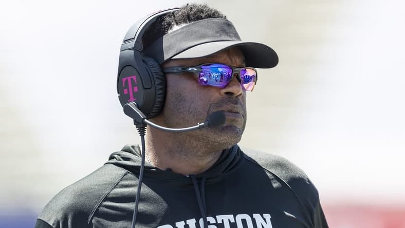 May 8, 2022; Birmingham, AL, USA;  Houston Gamblers head coach Kevin Sumlin paces the sidelines during the first half at Protective Stadium. Mandatory Credit: Vasha Hunt-USA TODAY Sports