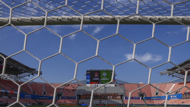 May 18, 2022; Houston, Texas, USA; General view from behind a goal at PNC Stadium before the match between the Houston Dynamo FC and the Seattle Sounders FC. Mandatory Credit: Troy Taormina-USA TODAY Sports