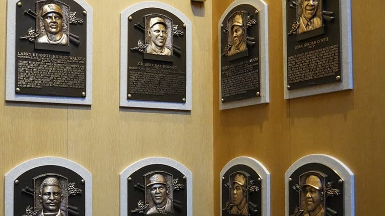 Jul 24, 2022; Cooperstown, New York, USA; Hall of Famers Bud Fowler, Buck O Neil, Gil Hodges, Minnie Minoso, Tony Oliva, Jim Kaat and David Fritz s Hall of Fame Plaques mounted permanently inside the National Baseball Hall of Fame after the Baseball Hall of Fame Induction Ceremony at Clark Sports Center. Mandatory Credit: Gregory Fisher-USA TODAY Sports