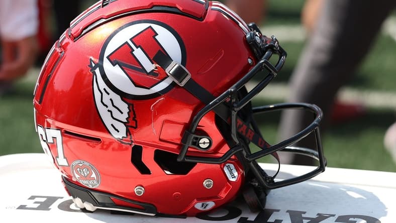 Sep 10, 2022; Salt Lake City, Utah, USA; A general view of the football helmet worn by the Utah Utes against the Southern Utah Thunderbirds at Rice-Eccles Stadium. Mandatory Credit: Rob Gray-USA TODAY Sports