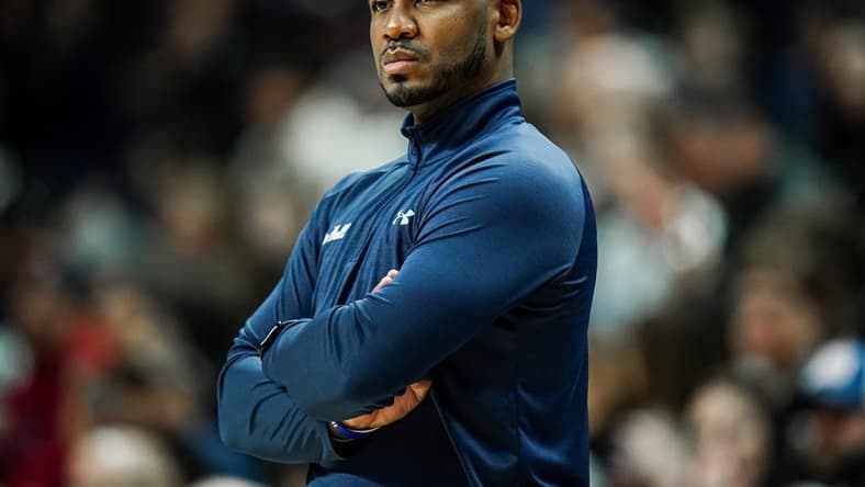 Feb 18, 2023; Storrs, Connecticut, USA; Seton Hall Pirates head coach Shaheen Holloway watches from the sideline as they take on the UConn Huskies at Harry A. Gampel Pavilion. Mandatory Credit: David Butler II-USA TODAY Sports