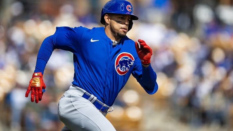 Feb 26, 2023; Phoenix, Arizona, USA; Chicago Cubs shortstop Christopher Morel against the Los Angeles Dodgers during a spring training game at Camelback Ranch-Glendale. Mandatory Credit: Mark J. Rebilas-USA TODAY Sports