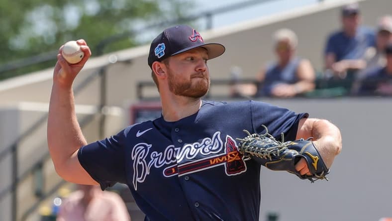 Mar 22, 2023; Lakeland, Florida, USA; Atlanta Braves starting pitcher Mike Soroka (40) throws a pitch during the first inning against the Detroit Tigers at Publix Field at Joker Marchant Stadium. Mandatory Credit: Mike Watters-USA TODAY Sports