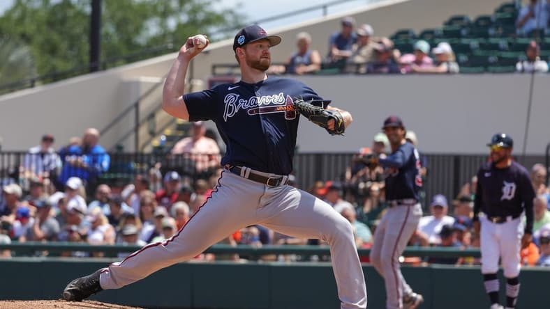 Mar 22, 2023; Lakeland, Florida, USA; Atlanta Braves starting pitcher Mike Soroka (40) throws a pitch during the first inning against the Detroit Tigers at Publix Field at Joker Marchant Stadium. Mandatory Credit: Mike Watters-USA TODAY Sports