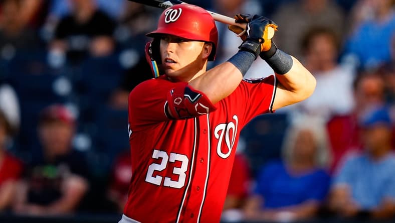 Mar 23, 2023; West Palm Beach, Florida, USA; Washington Nationals left fielder Corey Dickerson (23) at the plate against the Houston Astros during the third inning at The Ballpark of the Palm Beaches. Mandatory Credit: Rich Storry-USA TODAY Sports