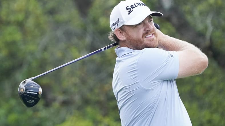Mar 30, 2023; San Antonio, Texas, USA; J.B. Holmes plays his shot from the first tee during the first round of the Valero Texas Open golf tournament. Mandatory Credit: Raymond Carlin III-USA TODAY Sports