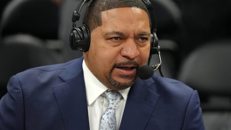 Apr 5, 2023; Los Angeles, California, USA; ESPN analyst Mark Jackson during the game between the LA Clippers and the Los Angeles Lakers at Crypto.com Arena. Mandatory Credit: Kirby Lee-USA TODAY Sports