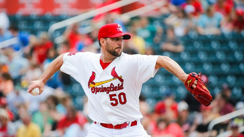 St. Louis Cardinals pitcher Adam Wainwright makes a rehab appearance with the Springfield Cardinals at Hammons Field on Wednesday, April 19, 2023. Wainwright threw 59 pitches over 3 innings.
Tsgf Cards00338
