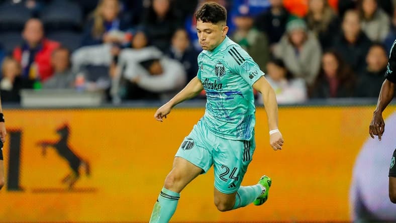 Apr 22, 2023; Cincinnati, Ohio, USA; Portland Timbers midfielder David Ayala (24) dribbles against FC Cincinnati in the first half at TQL Stadium. Mandatory Credit: Katie Stratman-USA TODAY Sports