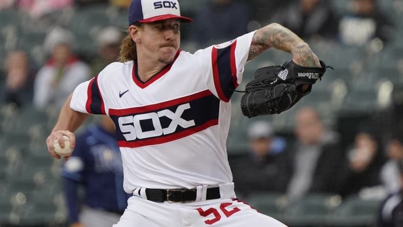 Apr 30, 2023; Chicago, Illinois, USA; Chicago White Sox starting pitcher Mike Clevinger (52) throws a pitch against the Tampa Bay Rays during the first inning at Guaranteed Rate Field. Mandatory Credit: David Banks-USA TODAY Sports