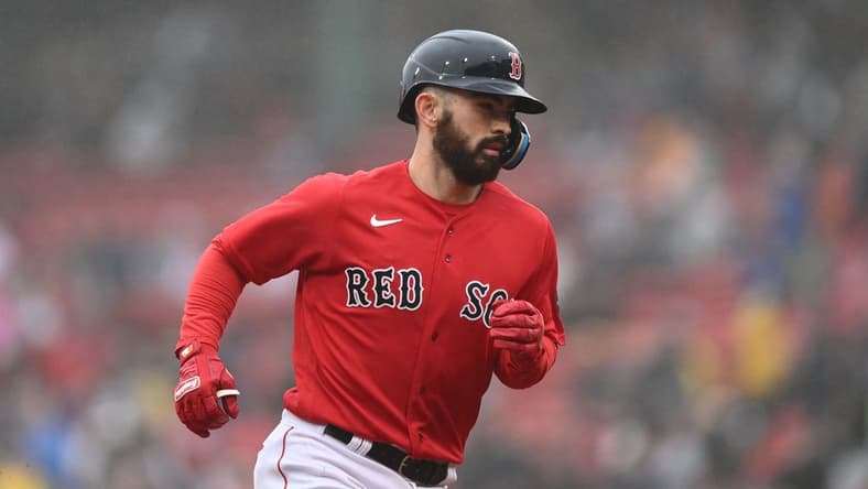 Apr 30, 2023; Boston, Massachusetts, USA; Boston Red Sox catcher Connor Wong (12) rounding the bases after hitting a 2-run homer against the Cleveland Guardians during the sixth inning at Fenway Park. Mandatory Credit: Brian Fluharty-USA TODAY Sports