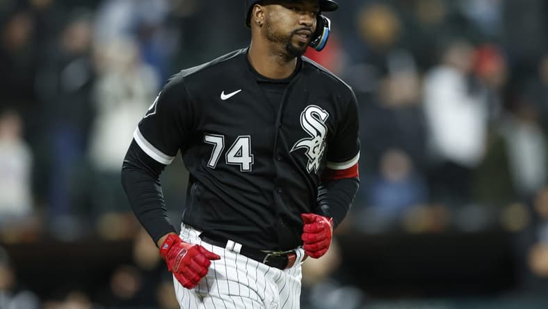 May 2, 2023; Chicago, Illinois, USA; Chicago White Sox designated hitter Eloy Jimenez (74) rounds the bases after hitting a two-run home run against the Minnesota Twins during the seventh inning at Guaranteed Rate Field. Mandatory Credit: Kamil Krzaczynski-USA TODAY Sports