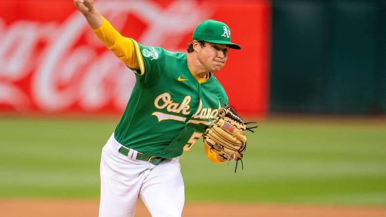 May 2, 2023; Oakland, California, USA;  Oakland Athletics starting pitcher Mason Miller (57) delivers a pitch against the Seattle Mariners during the first inning at RingCentral Coliseum. Mandatory Credit: Neville E. Guard-USA TODAY Sports