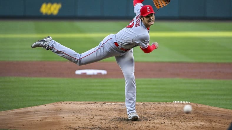 May 3, 2023; St. Louis, Missouri, USA;  Los Angeles Angels starting pitcher Shohei Ohtani (17) pitches against the St. Louis Cardinals during the second inning at Busch Stadium. Mandatory Credit: Jeff Curry-USA TODAY Sports