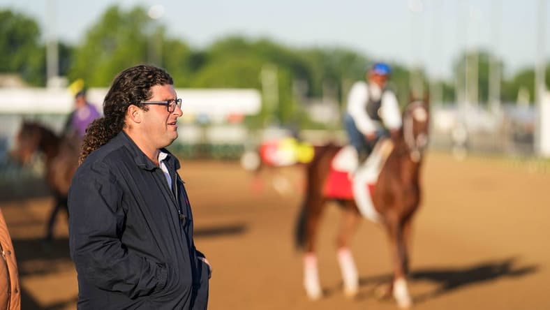 May 4, 2023; Louisville, KY, USA; Trainer Saffie Joseph at Churchill Downs on Thursday May 4, 2023, in Louisville, Ky. Joseph has Lord Miles in Saturday's Kentucky Derby. Two of Joseph's horses, Parents Pride and Chasing Artie, have died since Churchill Downs' opening night of Kentucky Derby Week. Mandatory Credit: Matt Stone-USA TODAY Sports