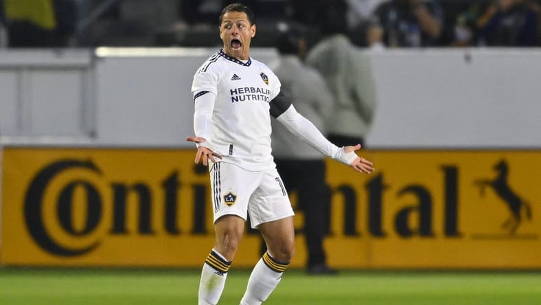 May 6, 2023; Carson, California, USA; Los Angeles Galaxy forward Javier Hernandez (14) reacts during the first half against the Colorado Rapids at Dignity Health Sports Park. Mandatory Credit: Jayne Kamin-Oncea-USA TODAY Sports