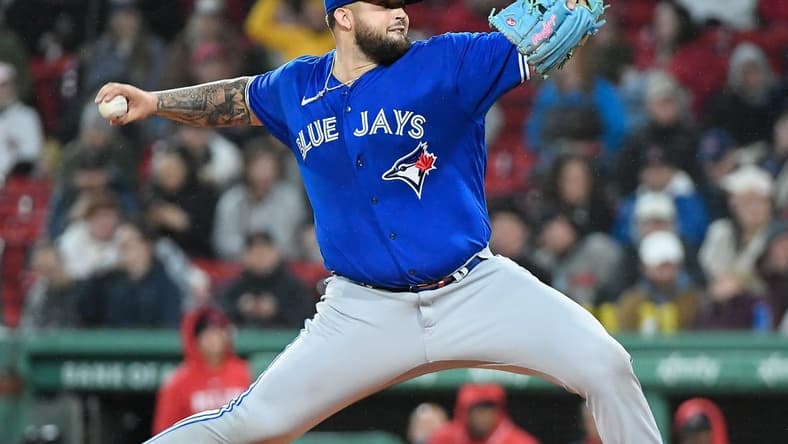 May 3, 2023; Boston, Massachusetts, USA; Toronto Blue Jays starting pitcher Alek Manoah (6) pitches against the Boston Red Sox during the third inning at Fenway Park. Mandatory Credit: Eric Canha-USA TODAY Sports