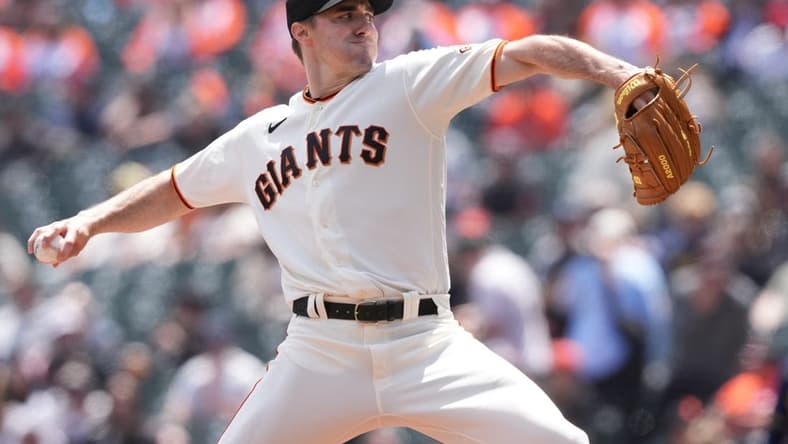 May 7, 2023; San Francisco, California, USA; San Francisco Giants starting pitcher Ross Stripling (48) throws a pitch against the Milwaukee Brewers during the first inning at Oracle Park. Mandatory Credit: Darren Yamashita-USA TODAY Sports