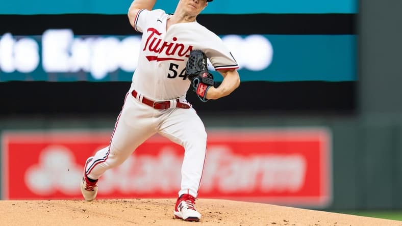 May 12, 2023; Minneapolis, Minnesota, USA; Minnesota Twins starting pitcher Sonny Gray (54) pitches to the Chicago Cubs in the first inning at Target Field. Mandatory Credit: Matt Blewett-USA TODAY Sports