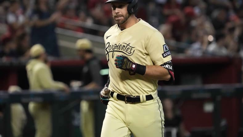 May 12, 2023; Phoenix, Arizona, USA; Arizona Diamondbacks third baseman Evan Longoria (3) runs the bases after hitting a solo home run against the San Francisco Giants during the third inning at Chase Field. Mandatory Credit: Joe Camporeale-USA TODAY Sports