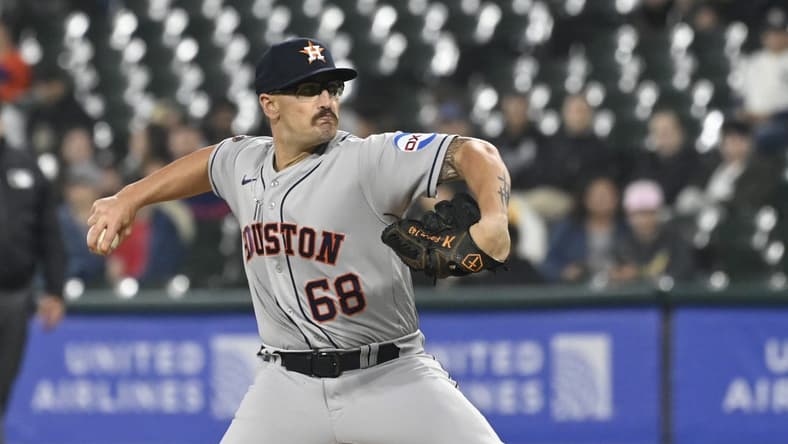 May 12, 2023; Chicago, Illinois, USA; Houston Astros starting pitcher J.P. France (68) delivers against the Chicago White Sox during the first inning at Guaranteed Rate Field. Mandatory Credit: Matt Marton-USA TODAY Sports