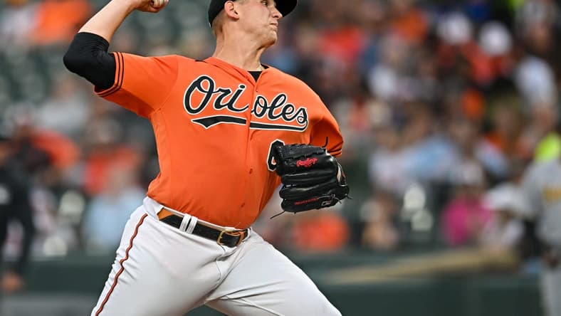 May 13, 2023; Baltimore, Maryland, USA; Baltimore Orioles starting pitcher Tyler Wells (68) throws a pitch in the first inning against the Pittsburgh Pirates at Oriole Park at Camden Yards. Mandatory Credit: Reggie Hildred-USA TODAY Sports