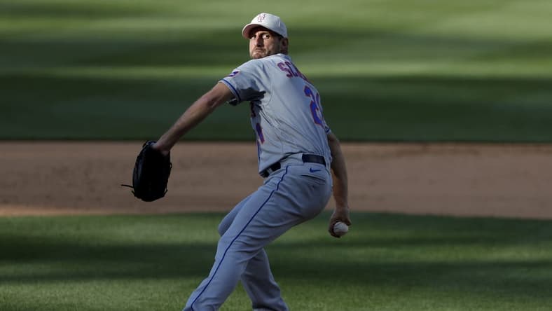 May 14, 2023; Washington, District of Columbia, USA; New York Mets starting pitcher Max Scherzer (21) pitches against the Washington Nationals during the fifth inning at Nationals Park. Mandatory Credit: Geoff Burke-USA TODAY Sports