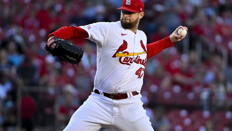 May 16, 2023; St. Louis, Missouri, USA; St. Louis Cardinals starting pitcher Jordan Montgomery (47) pitches against the Milwaukee Brewers during the first inning at Busch Stadium. Mandatory Credit: Jeff Curry-USA TODAY Sports
