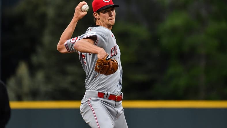 May 16, 2023; Denver, Colorado, USA; Cincinnati Reds relief pitcher Brandon Williamson (55) delivers a pitch in the first inning in his Major League debut agains the Colorado Rockies at Coors Field. Mandatory Credit: John Leyba-USA TODAY Sports