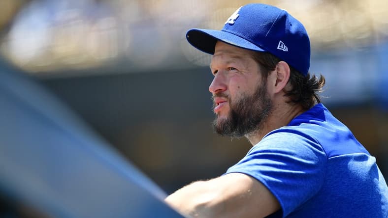 May 17, 2023; Los Angeles, California, USA; Los Angeles Dodgers starting pitcher Clayton Kershaw (22) before the game against the Minnesota Twins at Dodger Stadium. Mandatory Credit: Gary A. Vasquez-USA TODAY Sports