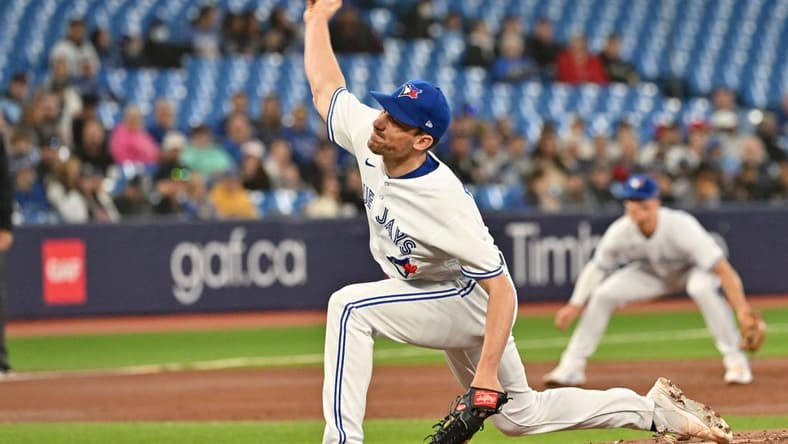 May 17, 2023; Toronto, Ontario, CAN; Toronto Blue Jays starting pitcher Chris Bassitt (40) delivers a pitch against the New York Yankees in the second inning at Rogers Centre. Mandatory Credit: Dan Hamilton-USA TODAY Sports
