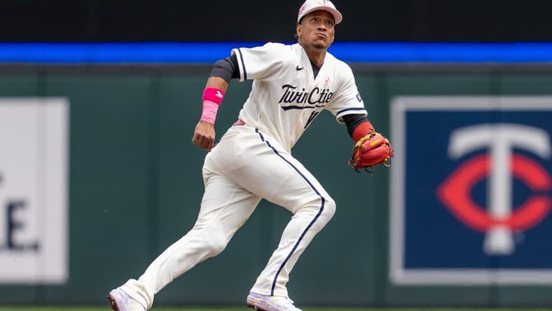 May 14, 2023; Minneapolis, Minnesota, USA; Minnesota Twins second baseman Jorge Polanco (11) in action against the Chicago Cubs at Target Field. Mandatory Credit: Matt Blewett-USA TODAY Sports