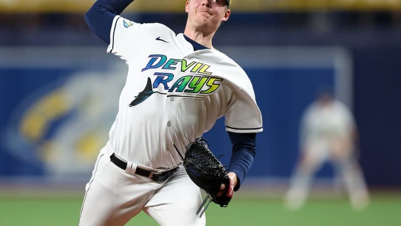 May 19, 2023; St. Petersburg, Florida, USA; Tampa Bay Rays relief pitcher Pete Fairbanks (29) throws a pitch against the Milwaukee Brewers in the ninth inning at Tropicana Field. Mandatory Credit: Nathan Ray Seebeck-USA TODAY Sports