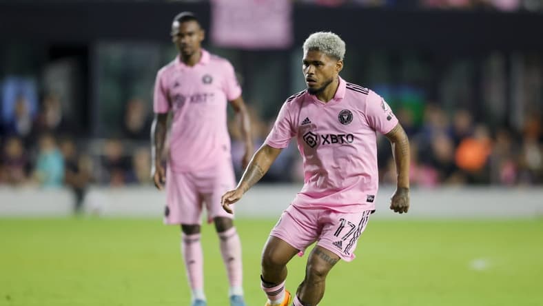 May 20, 2023; Fort Lauderdale, Florida, USA; Inter Miami CF forward Josef Martinez (17) controls the ball against Orlando City during the second half at DRV PNK Stadium. Mandatory Credit: Sam Navarro-USA TODAY Sports